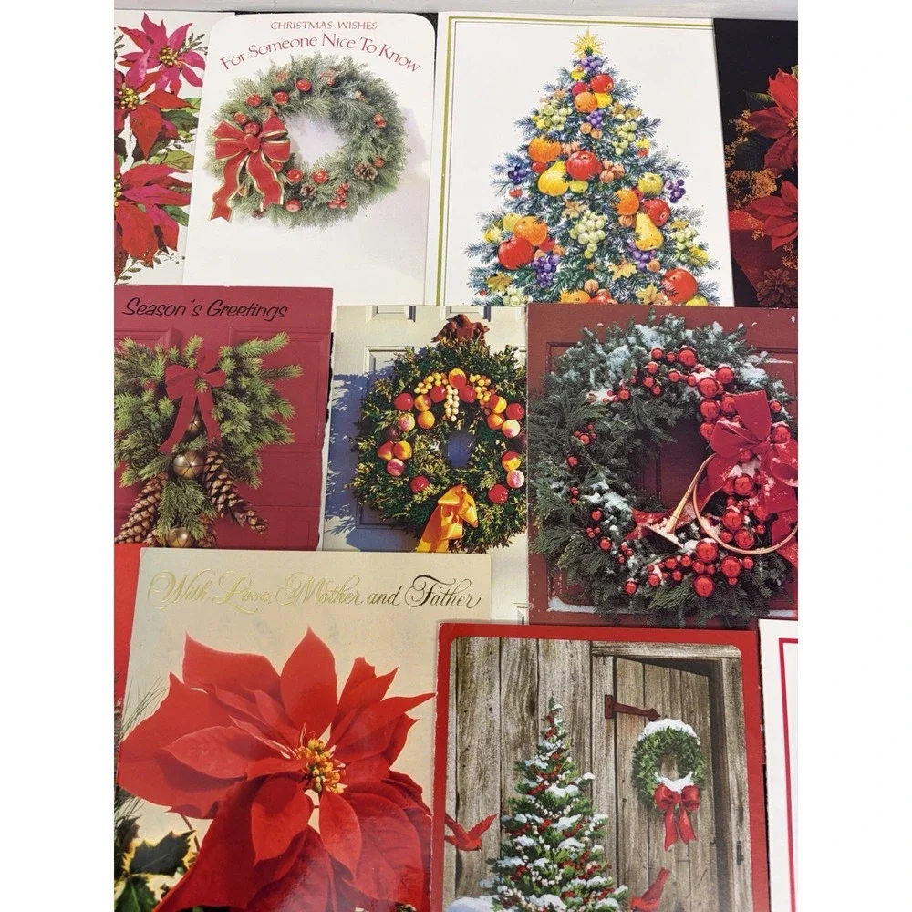 Vintage Christmas Cards Fronts ONLY Greenery Trees Wreaths Scrapbook Crafts 50+